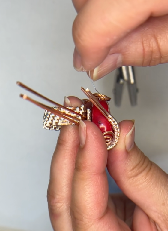 Enhanced Red Coral Statement Ring – Handwoven Wire Art