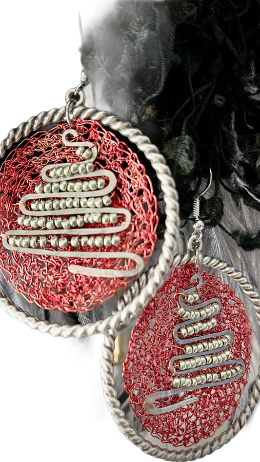 Earrings- Copper wire crochet- Christmas Collection N0.1